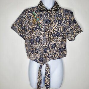Label Ritu Kumar Womens S Sequin Bird Button Up Tied Front Blouse Size S Boho